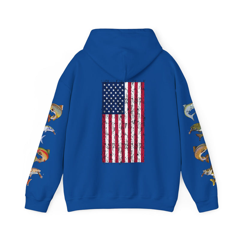 Load image into Gallery viewer, Smokin' Skull and Mega-Fish Patriot Hoodie Sweatshirt