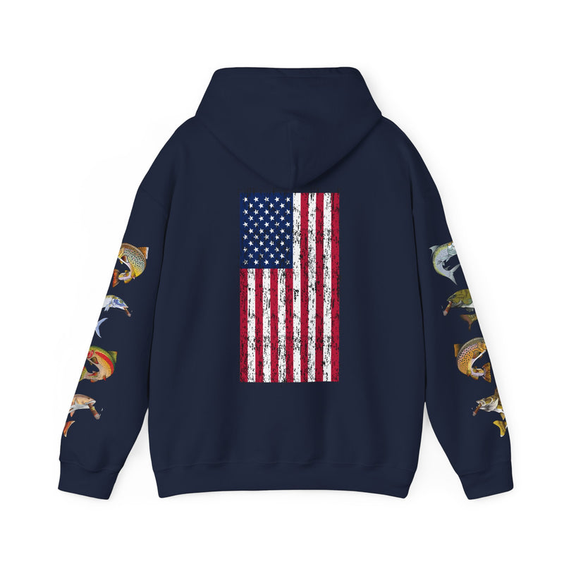 Load image into Gallery viewer, Smokin' Skull and Mega-Fish Patriot Hoodie Sweatshirt