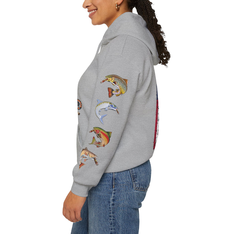 Load image into Gallery viewer, Smokin' Skull and Mega-Fish Patriot Hoodie Sweatshirt