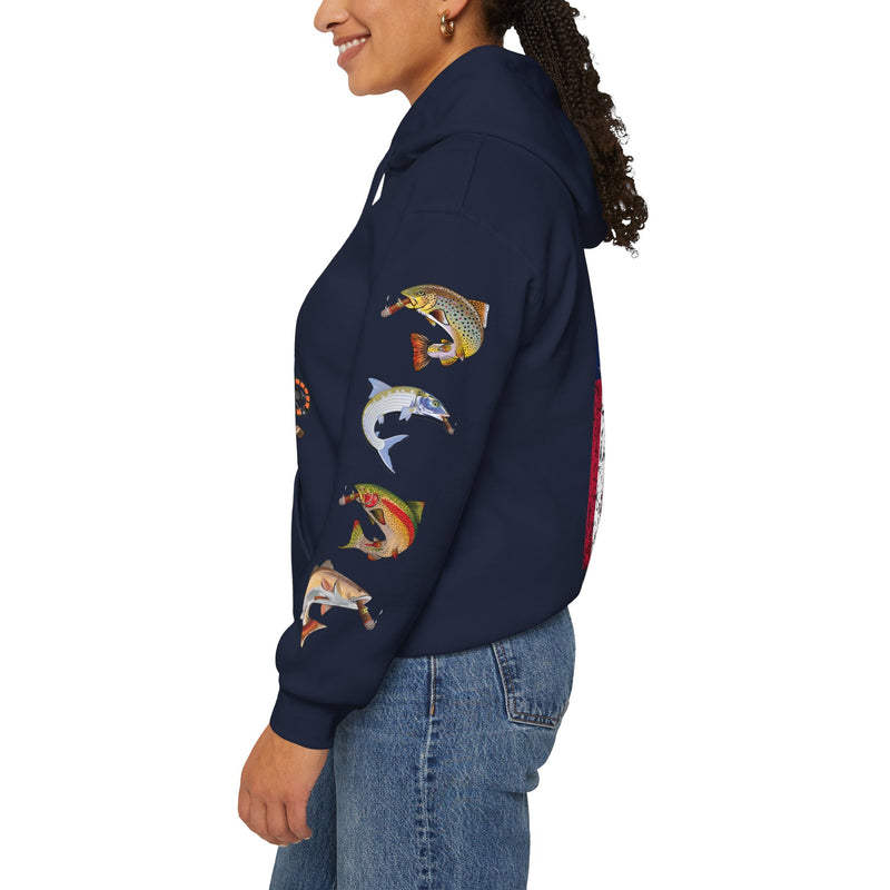 Load image into Gallery viewer, Smokin' Skull and Mega-Fish Patriot Hoodie Sweatshirt