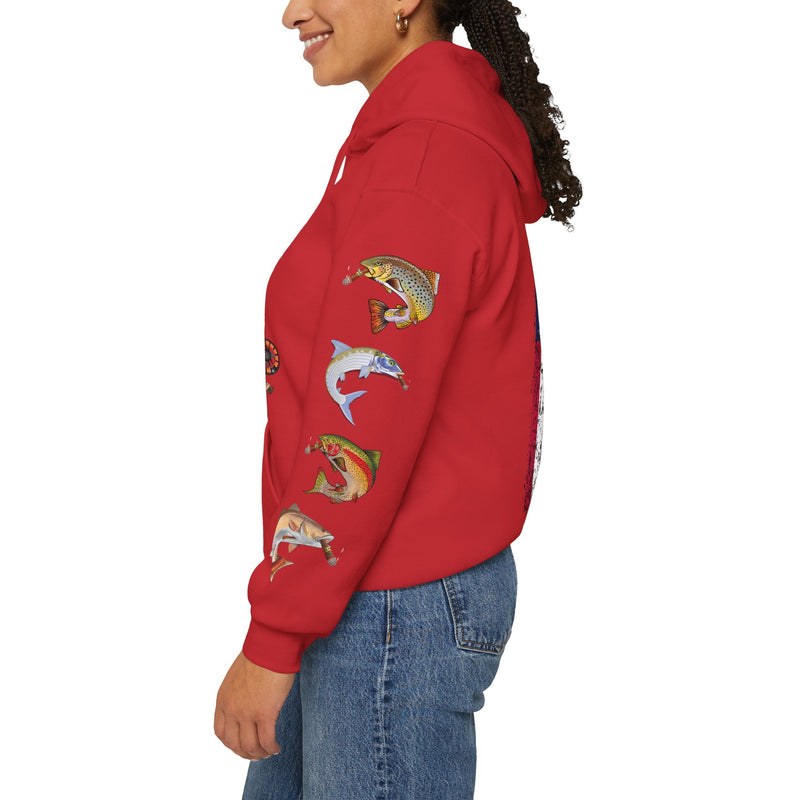 Load image into Gallery viewer, Smokin' Skull and Mega-Fish Patriot Hoodie Sweatshirt