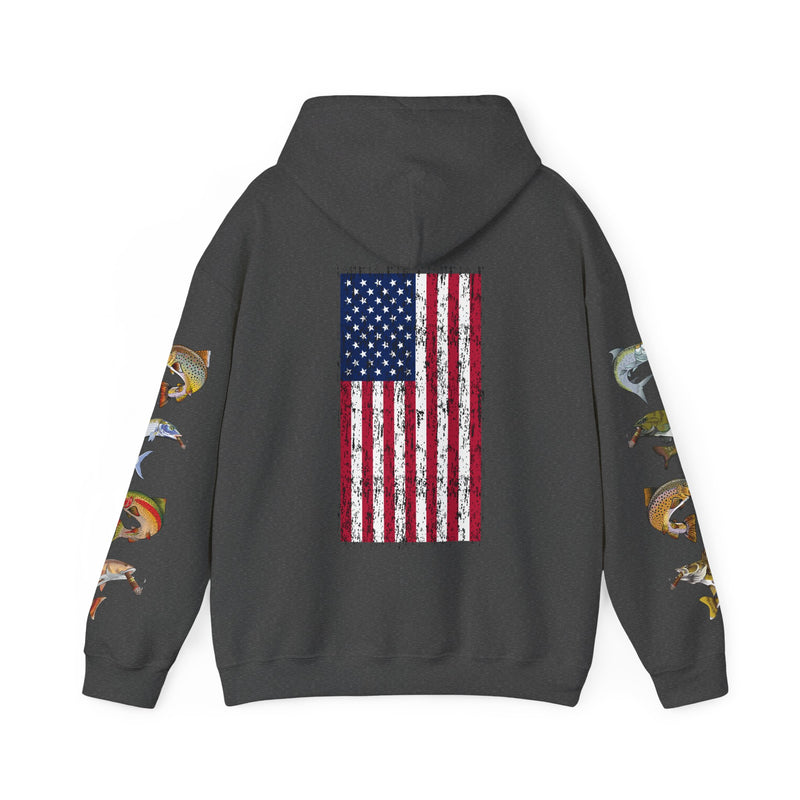 Load image into Gallery viewer, Smokin' Skull and Mega-Fish Patriot Hoodie Sweatshirt