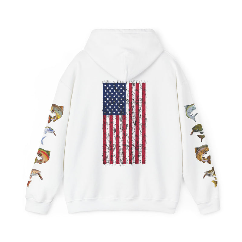 Load image into Gallery viewer, Smokin' Skull and Mega-Fish Patriot Hoodie Sweatshirt
