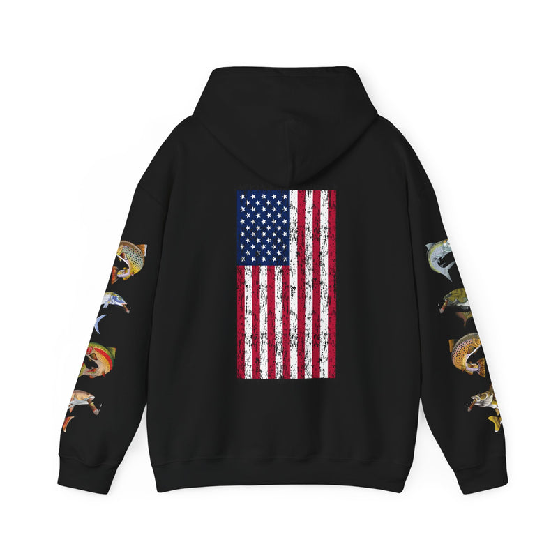 Load image into Gallery viewer, Smokin' Skull and Mega-Fish Patriot Hoodie Sweatshirt