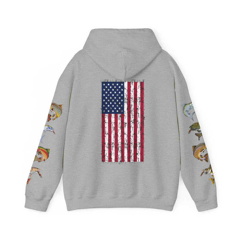 Load image into Gallery viewer, Smokin' Skull and Mega-Fish Patriot Hoodie Sweatshirt