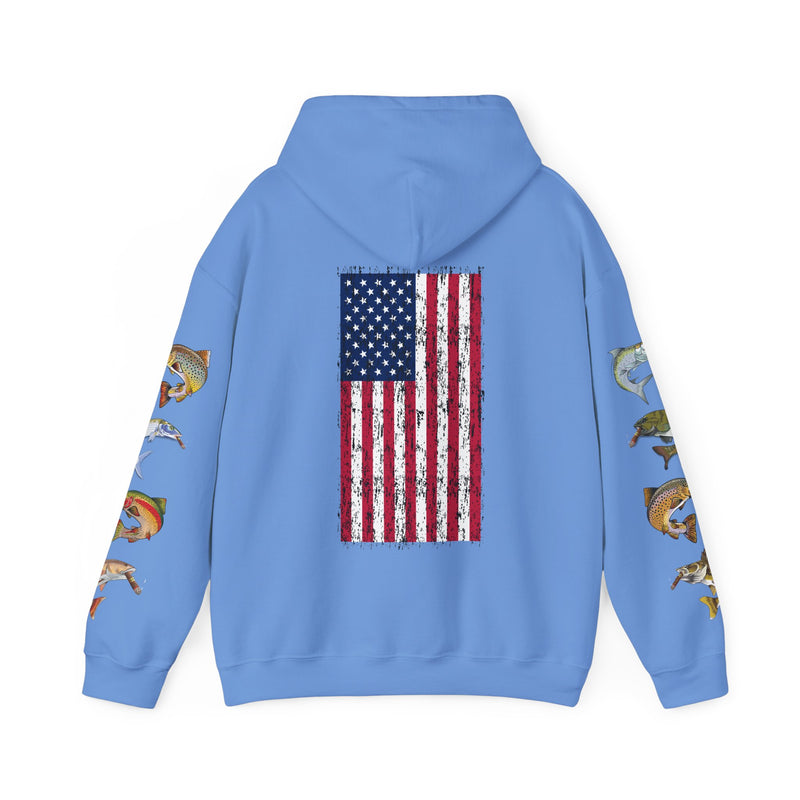 Load image into Gallery viewer, Smokin' Skull and Mega-Fish Patriot Hoodie Sweatshirt