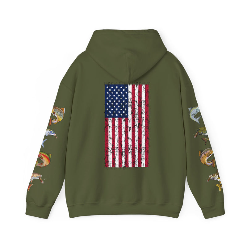 Load image into Gallery viewer, Smokin' Skull and Mega-Fish Patriot Hoodie Sweatshirt