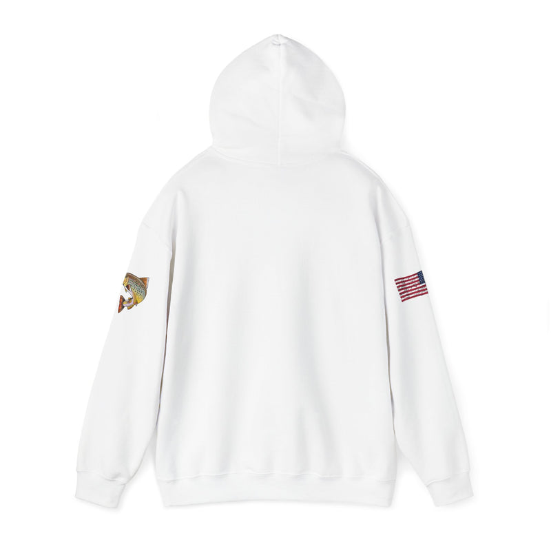 Load image into Gallery viewer, Smokin' Skull and Brown Trout Patriot Hoodie Sweatshirt