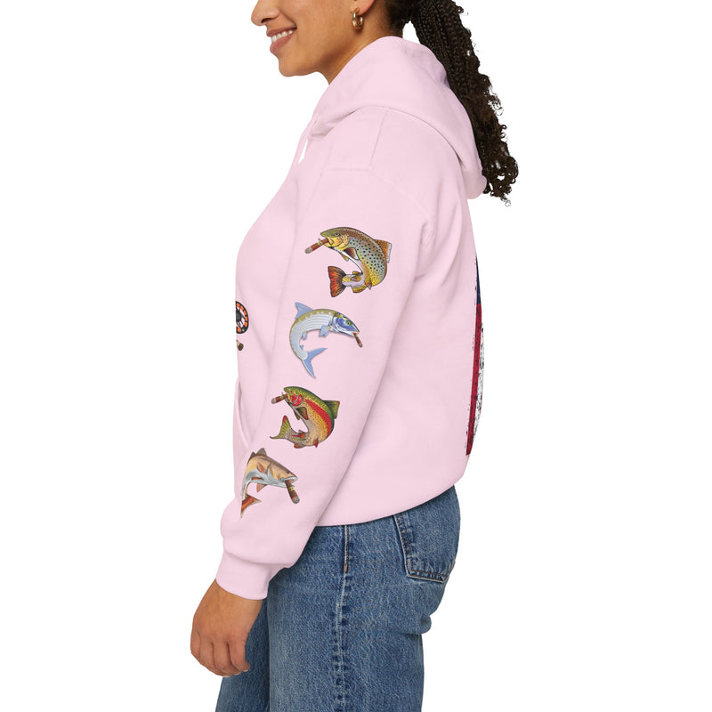 Load image into Gallery viewer, Smokin' Skull and Mega-Fish Patriot Hoodie Sweatshirt