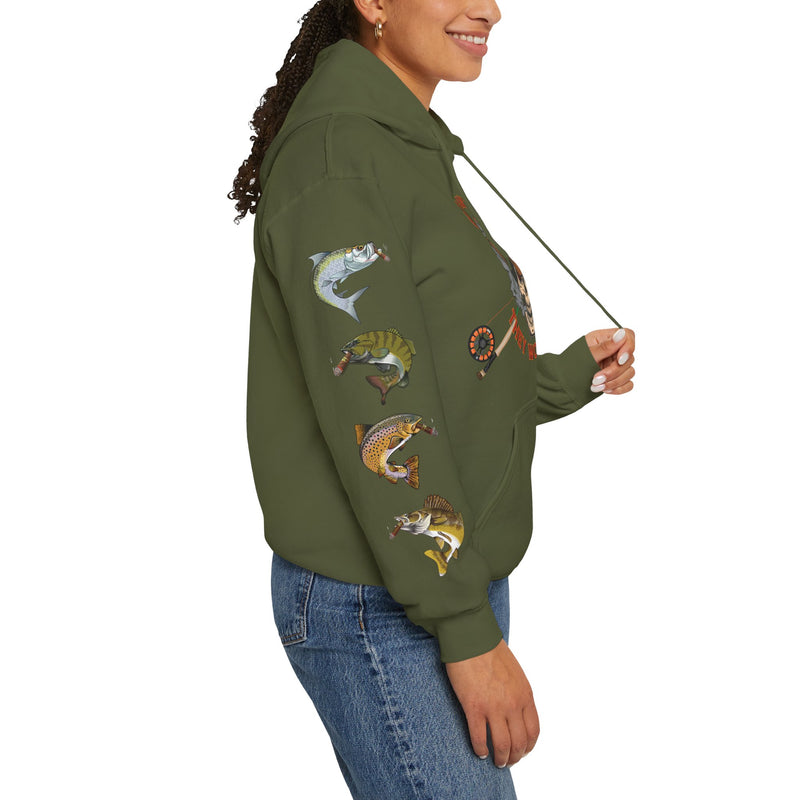 Load image into Gallery viewer, Smokin&#39; Skull and Mega-Fish Patriot Hoodie Sweatshirt
