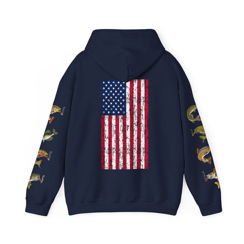 Load image into Gallery viewer, SMOKIN' Skull Mega-Fish Patriot Hoodie
