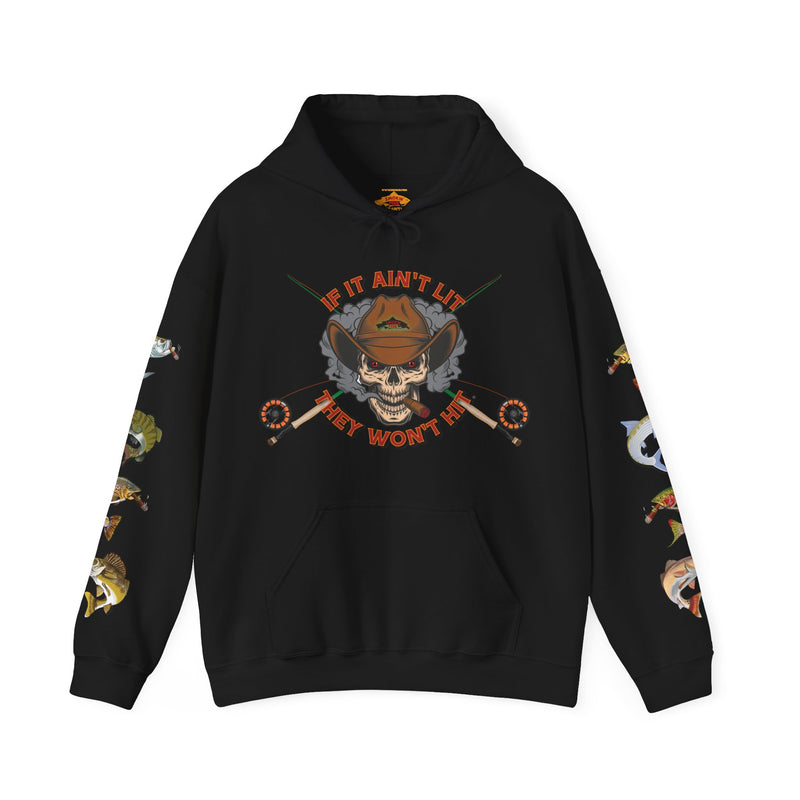 Load image into Gallery viewer, Smokin&#39; Skull and Mega-Fish Patriot Hoodie Sweatshirt
