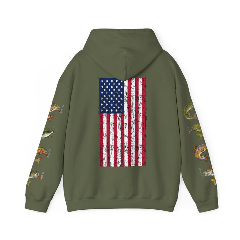 Load image into Gallery viewer, SMOKIN' Skull Mega-Fish Patriot Hoodie
