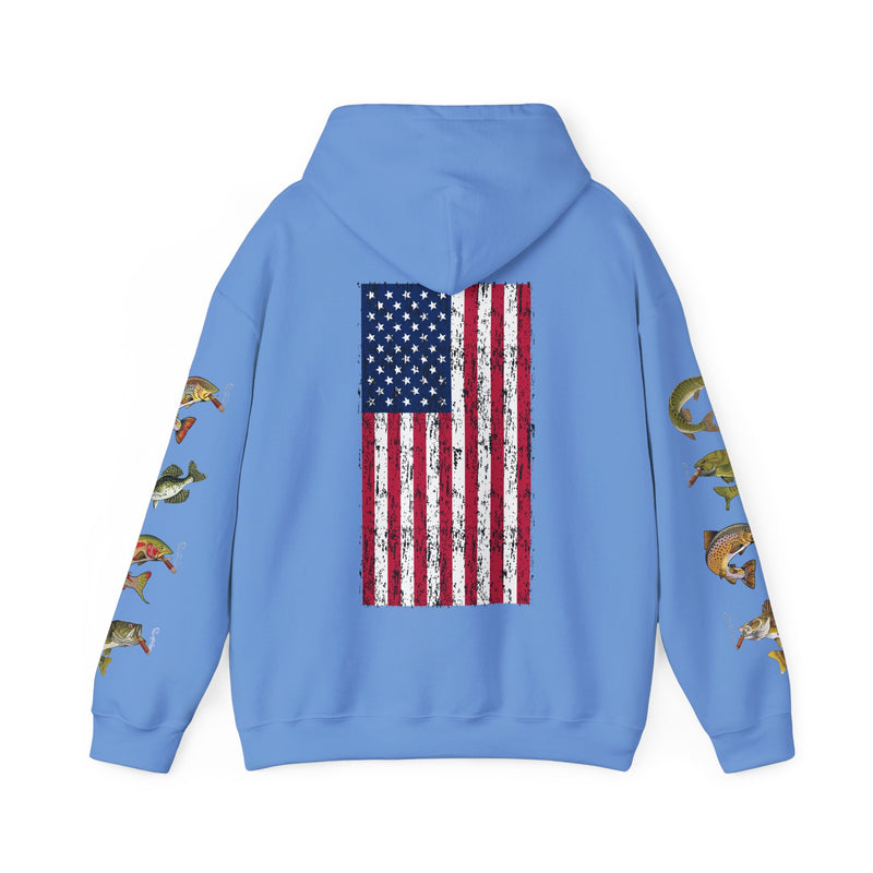 Load image into Gallery viewer, SMOKIN' Skull Mega-Fish Patriot Hoodie
