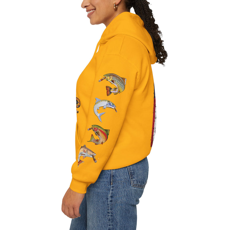 Load image into Gallery viewer, Smokin&#39; Skull and Mega-Fish Patriot Hoodie Sweatshirt
