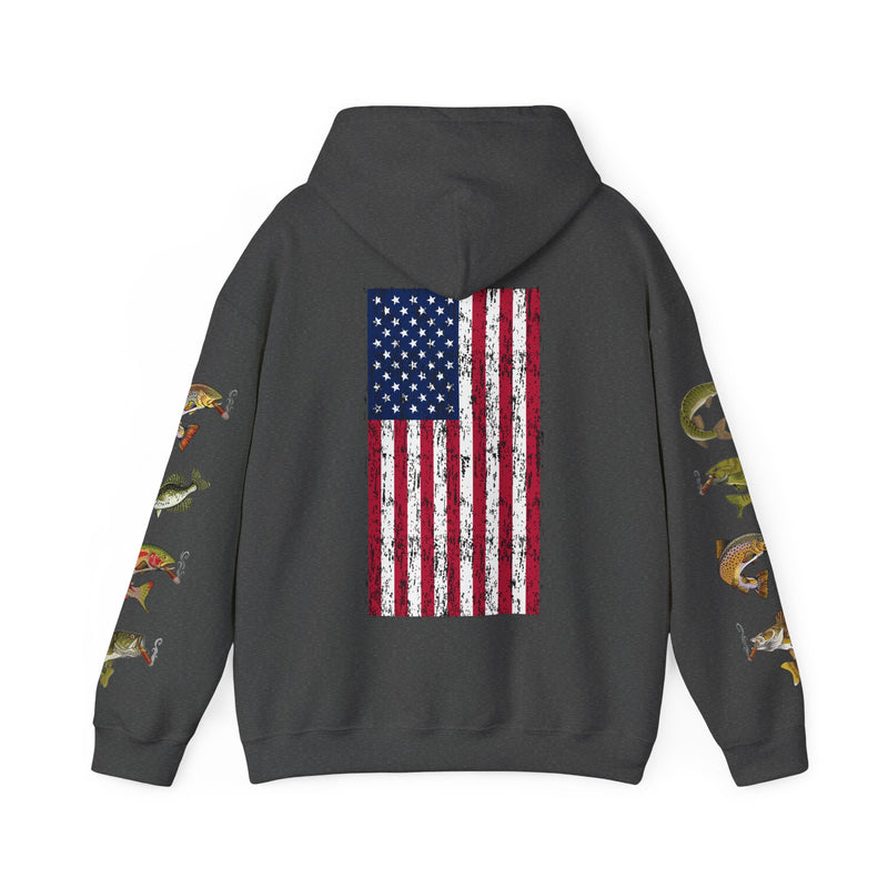 Load image into Gallery viewer, SMOKIN' Skull Mega-Fish Patriot Hoodie
